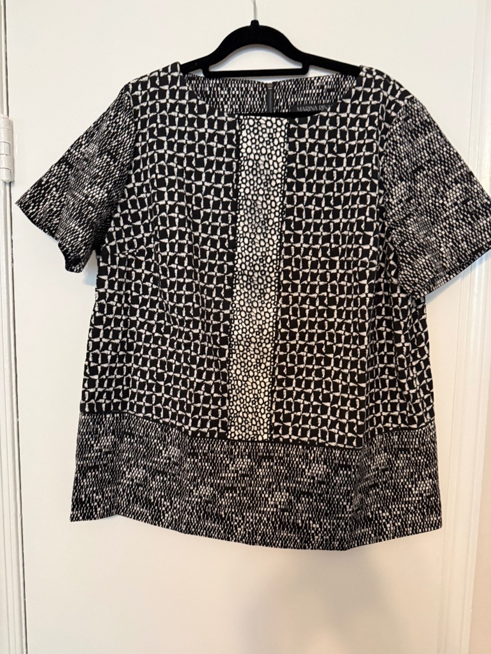 Marina Rinaldi Black & White Short Sleeve Top mixed fabrics L-XL Vintage